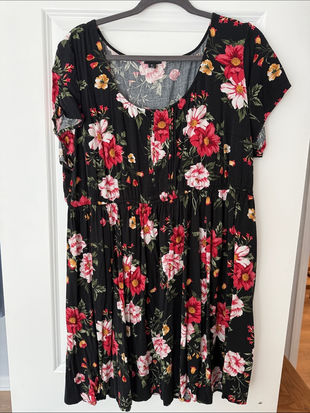 torrid Black Floral Mini Dress with Pink & Red Blooms